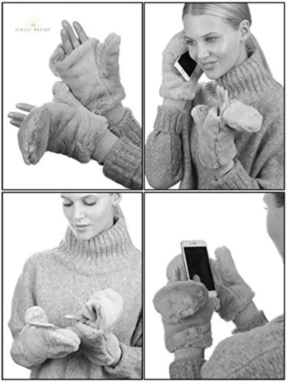 Women's Faux Fur Convertible Mittens with Fingerless Design, Sherpa Lined, Flap